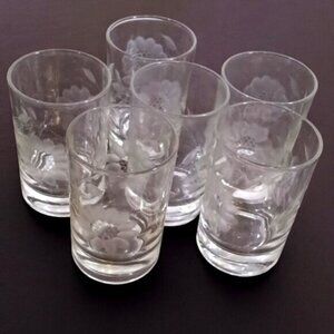 Vintage Mid-Century Clear "Corn Flower" 5oz Flat Juice Glass Tumblers, Set of 6